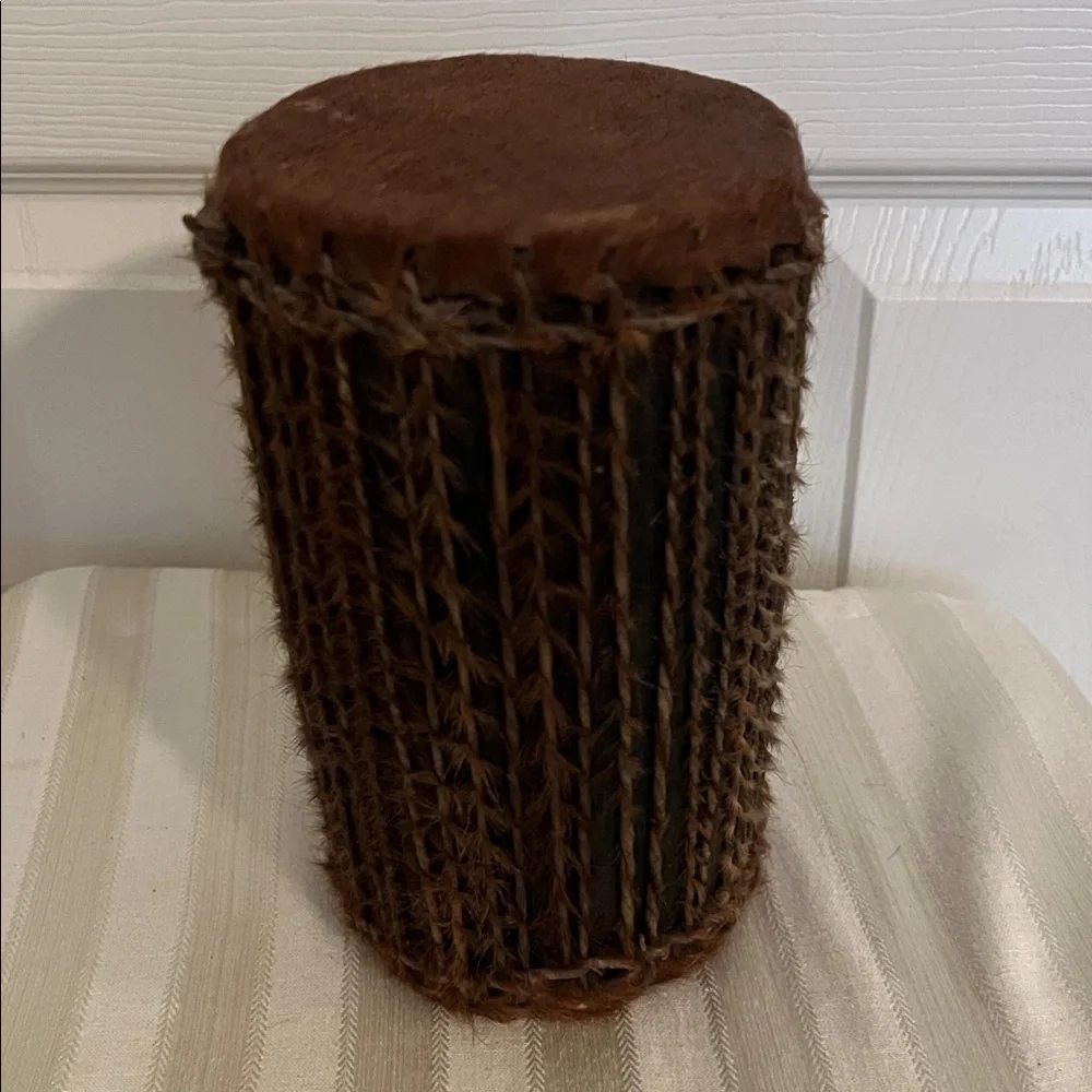 Leather & Fur Brown Drum•Hand Made in South Africa - Picture 2 of 6